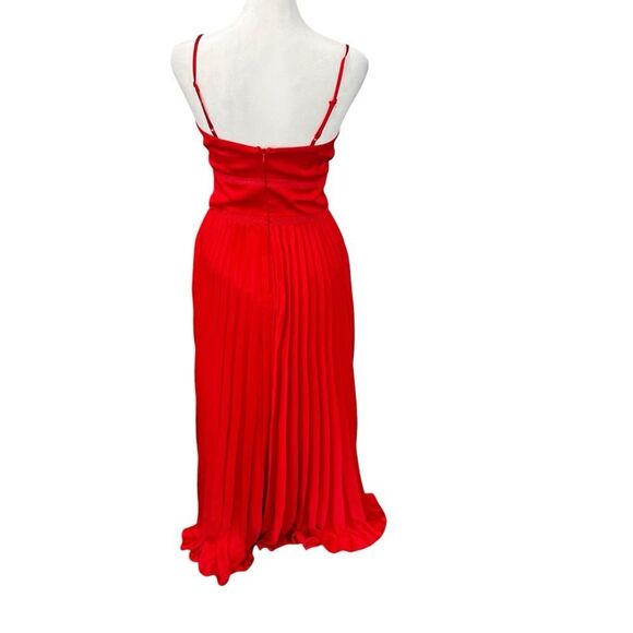 Bardot Red Satin Pleated Lattice Gown Midi Maxi Dress Size 4 Formal - Picture 8 of 13